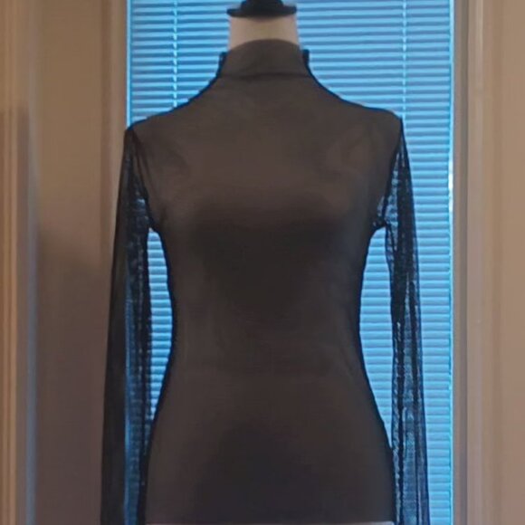 Kate Hewko 💗 Womens Long Sleeve Higher Neck Black Mesh Top 💗 - Picture 2 of 14